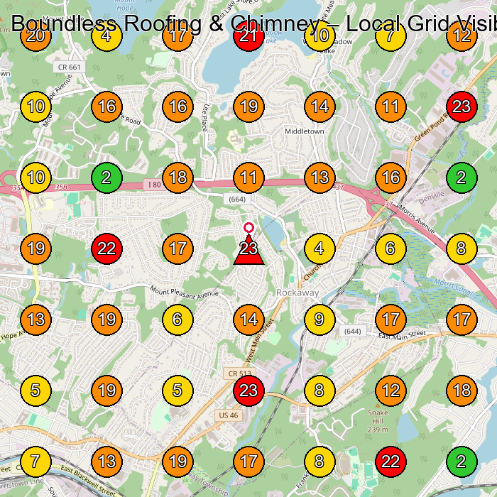 Boundless Roofing & Chimney Roofing Contractor GeoGrid ranking map for Rockaway NJ